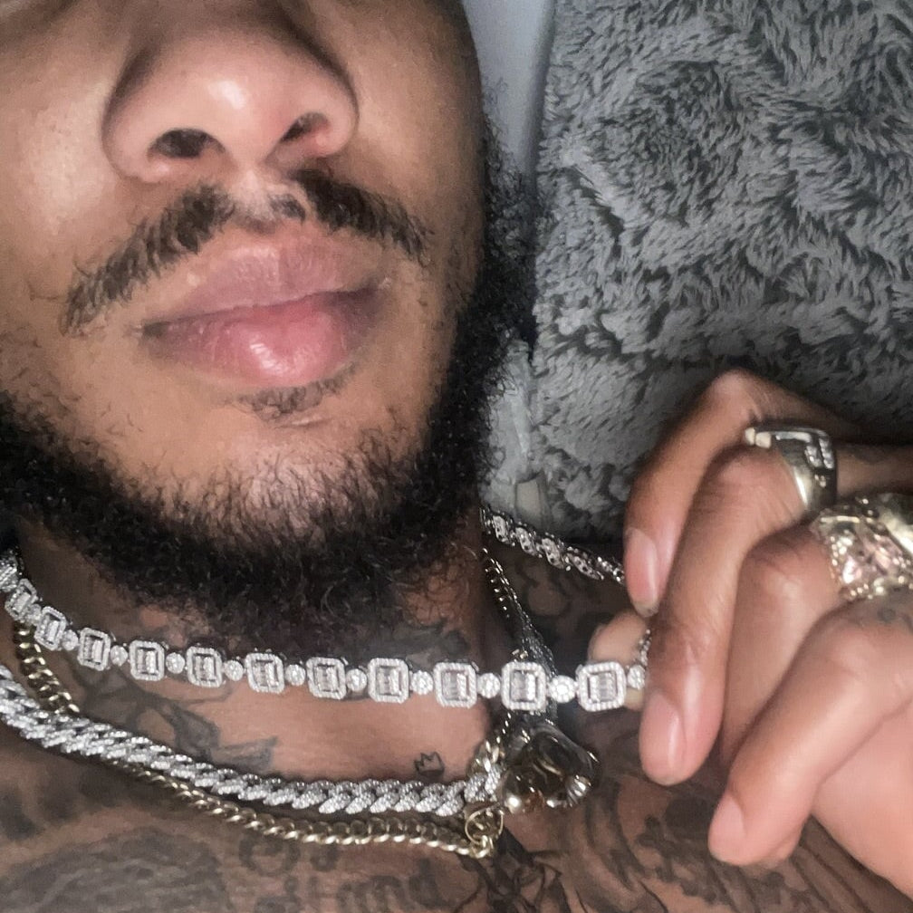 Cluster Baguette Moissanite Iced Out Chain .925 Sterling Silver 18" HipHopBling