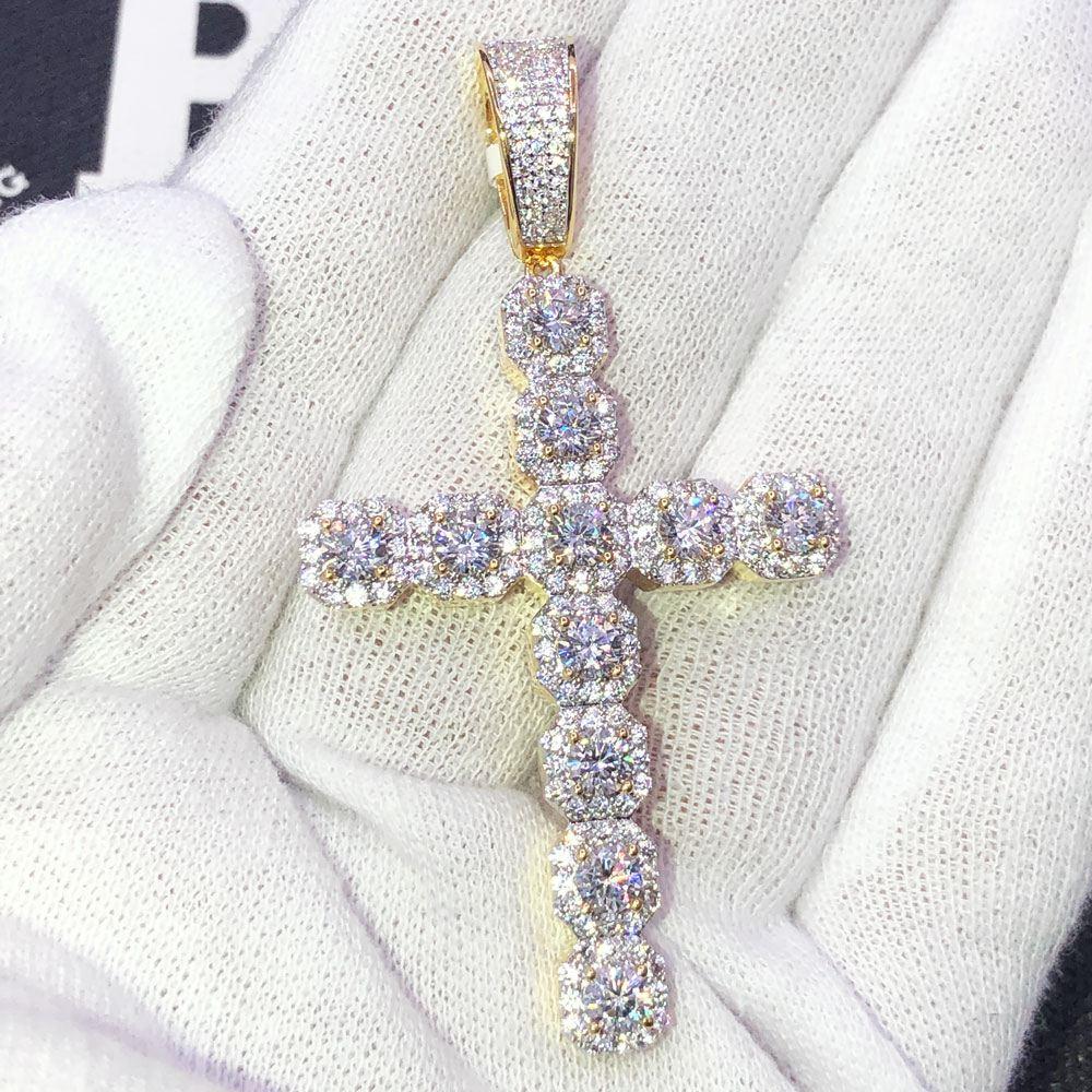 Cluster Cross VVS CZ Hip Hop Iced Out Pendant Yellow Gold HipHopBling