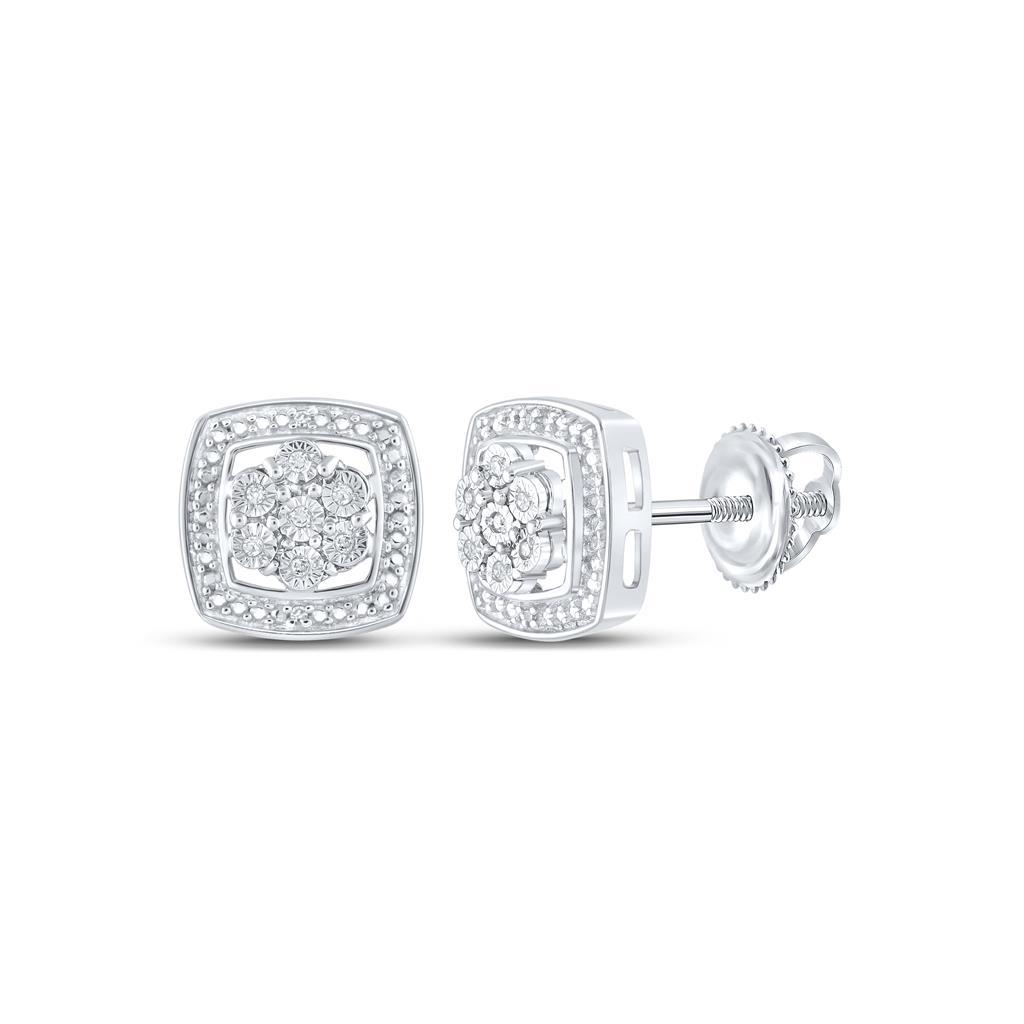 Cluster in Frame .05cttw Diamond Earrings .925 Sterling Silver HipHopBling