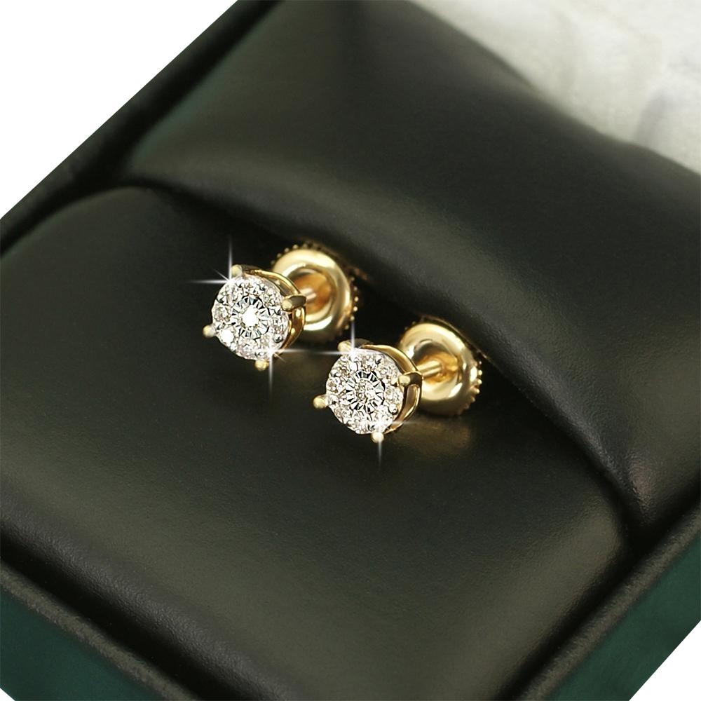 Cluster Mini Diamond Earrings .19cttw 10K Yellow or White Gold HipHopBling