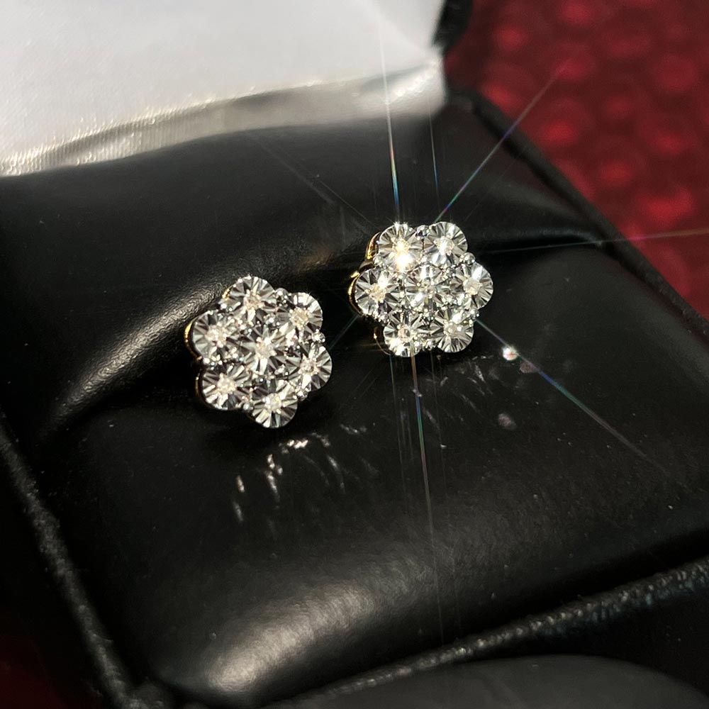 Cluster Miracle Diamond Stud Earrings .925 Sterling Silver HipHopBling
