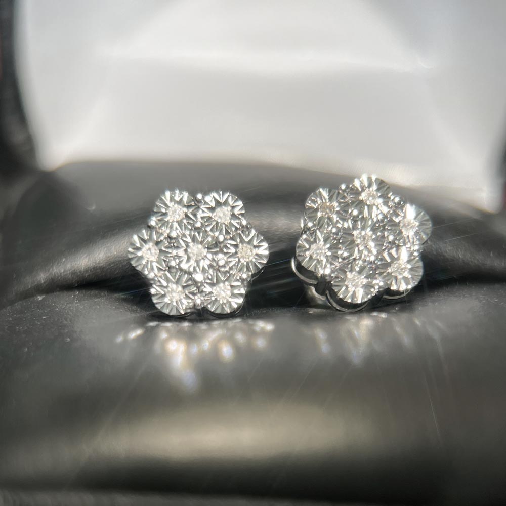 Cluster Miracle Diamond Stud Earrings .925 Sterling Silver HipHopBling