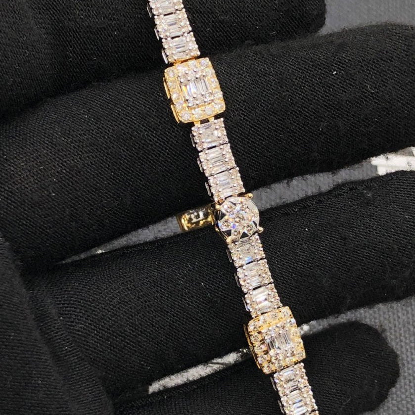 Cluster Rectangle & Round 5.00cttw Diamond Bracelet 10K Gold HipHopBling