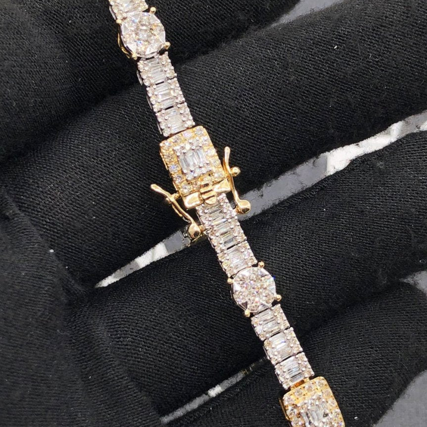 Cluster Rectangle & Round 5.00cttw Diamond Bracelet 10K Gold HipHopBling