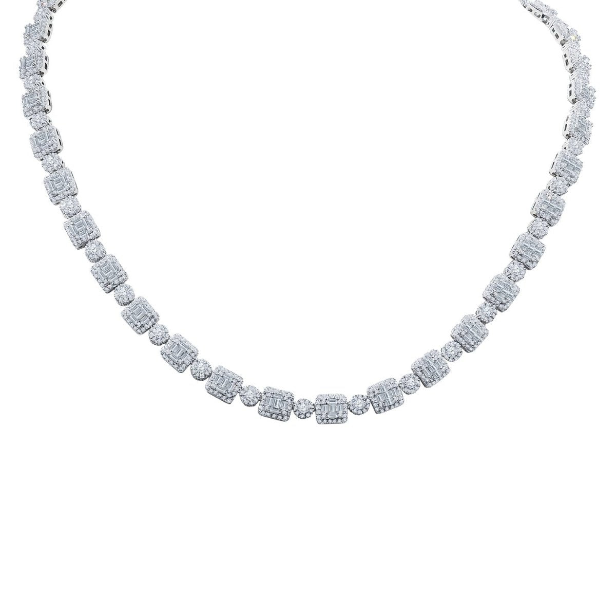 Cluster Round & Square CZ Iced Out Chain .925 Sterling Silver 20" HipHopBling