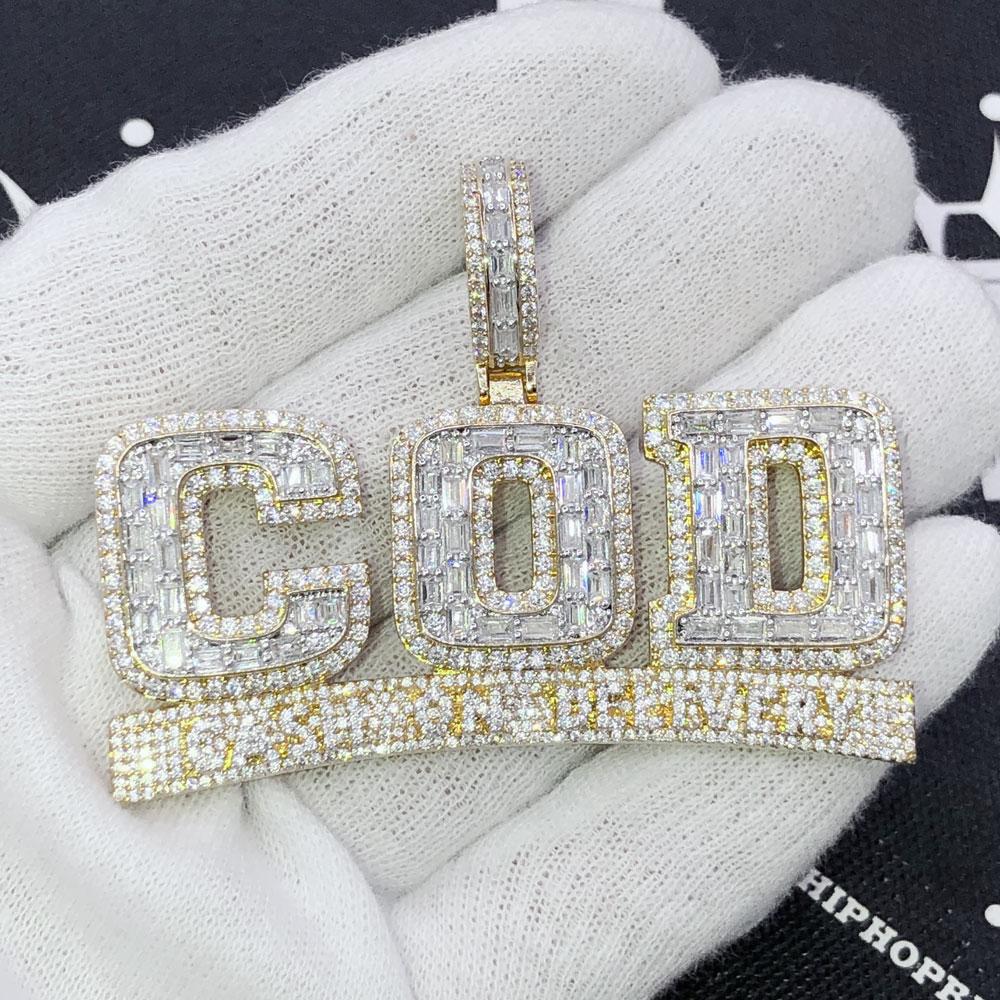 COD Cash on Delivery Baguette CZ Iced Out Pendant Yellow Gold HipHopBling