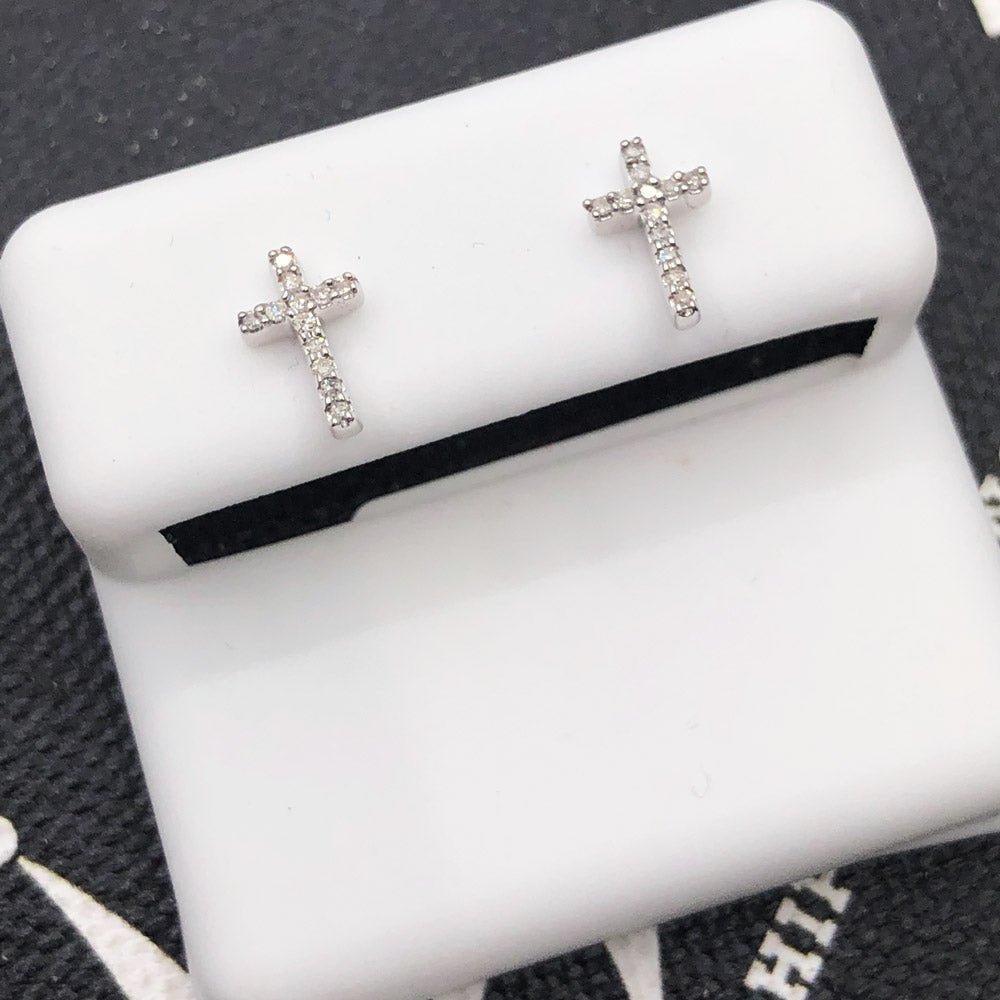 Cross Diamond Earrings .925 Sterling Silver HipHopBling