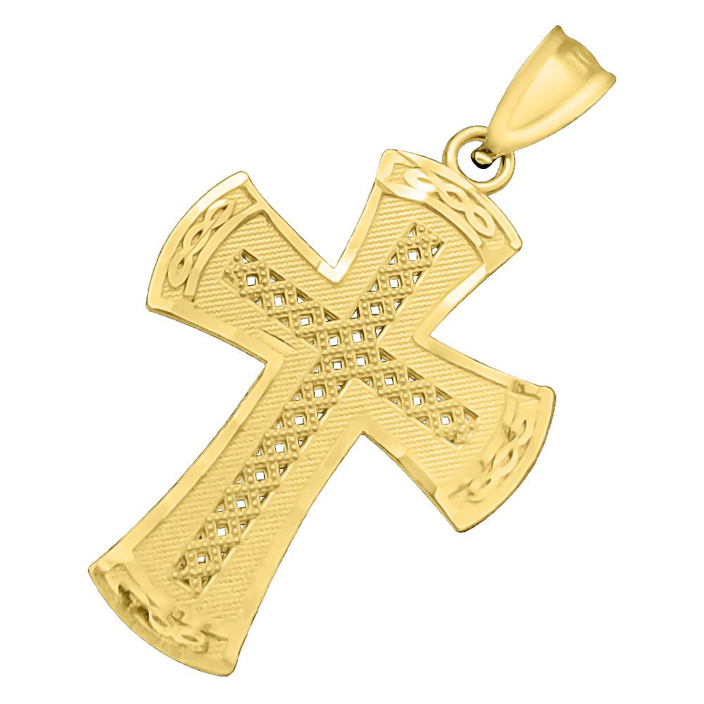 Cross X Pattern DC 10K Yellow Gold Pendant HipHopBling