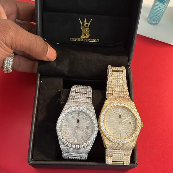 Crown Iced Out Hip Hop Bling Bustdown Watch White Gold HipHopBling