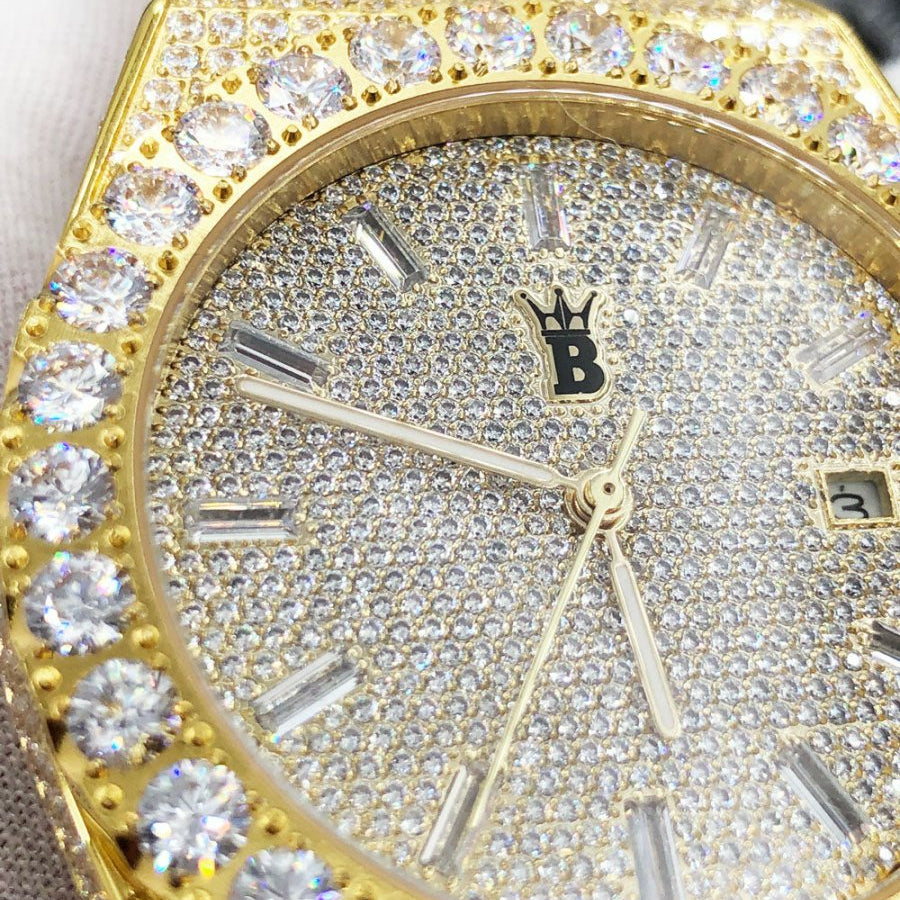 Crown Iced Out Hip Hop Bling Bustdown Watch Yellow Gold HipHopBling