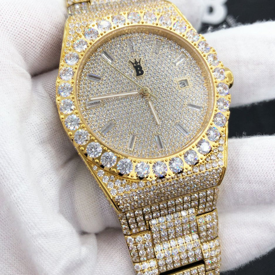 Crown Iced Out Hip Hop Bling Bustdown Watch Yellow Gold HipHopBling