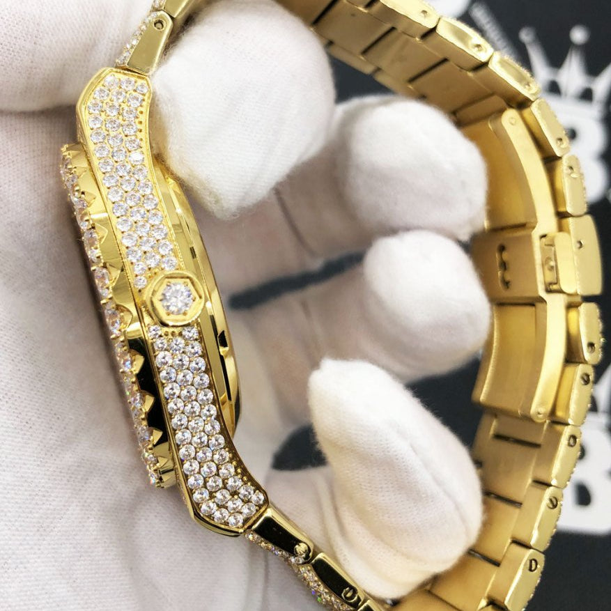 Crown Iced Out Hip Hop Bling Bustdown Watch Yellow Gold HipHopBling