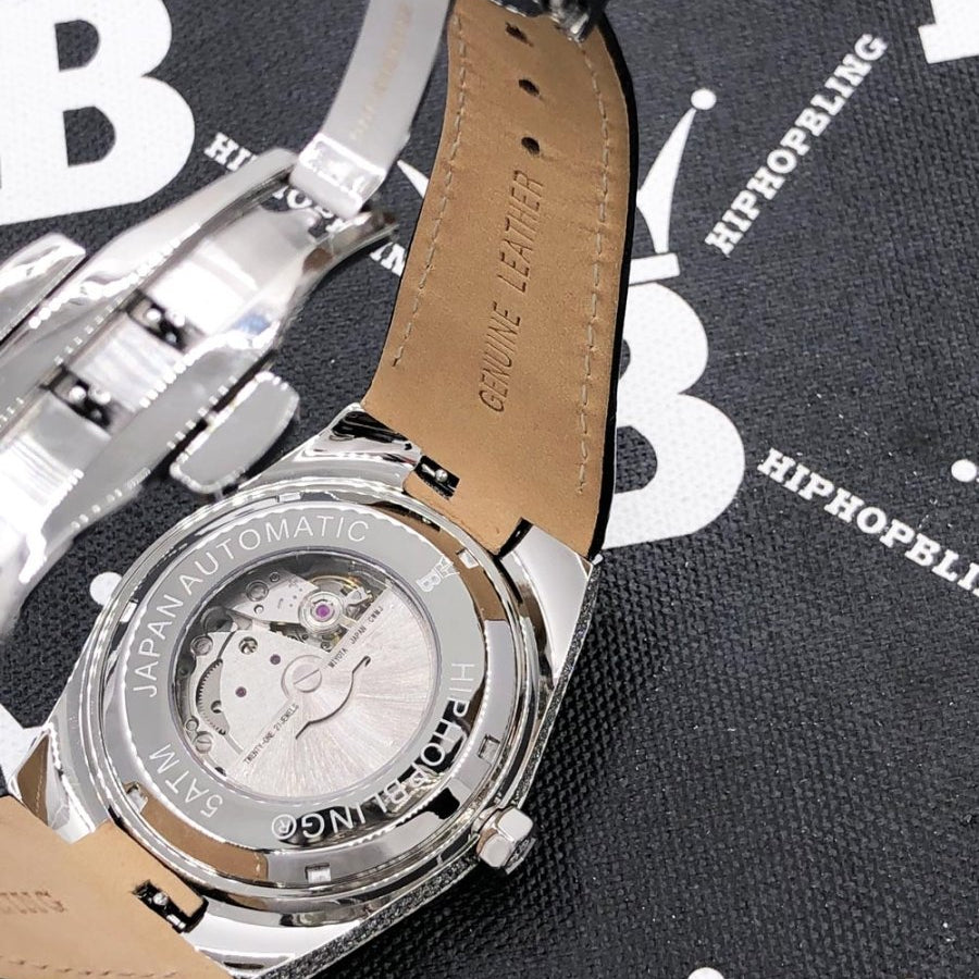 Crown Leather Iced Out Hip Hop Bling Bustdown Watch Yellow Gold HipHopBling