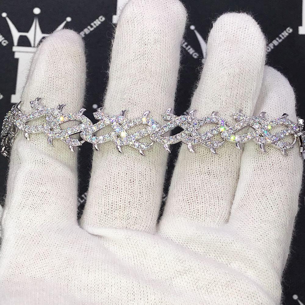 Crown of Thorns VVS CZ Iced Out Hip Hop Bracelet Yellow Gold 8" HipHopBling