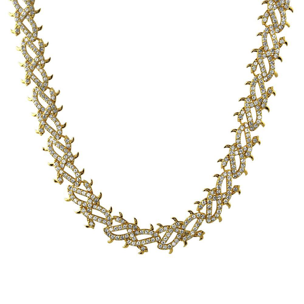 Crown of Thorns Yellow Gold CZ Bling Bling Chain 20" HipHopBling