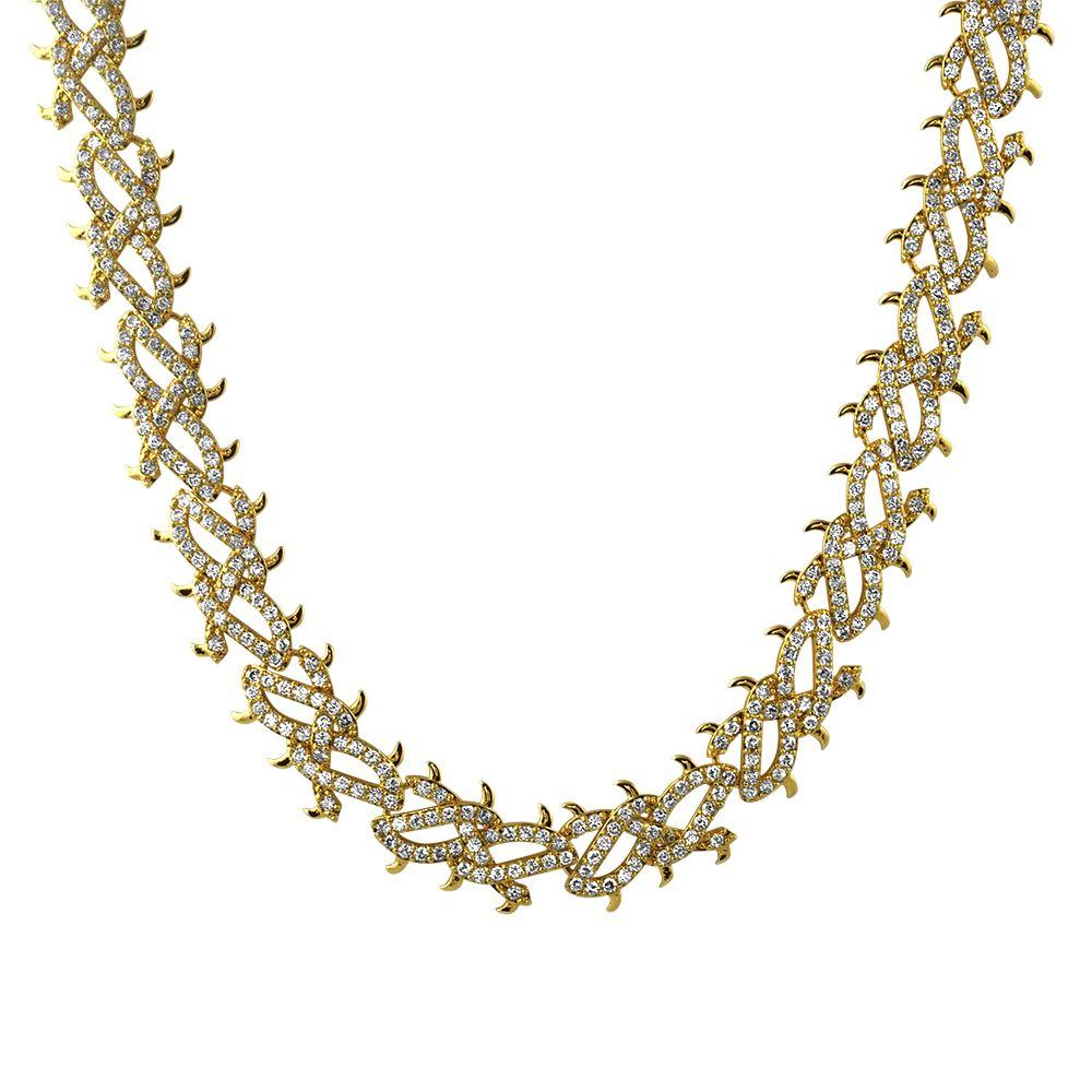 Crown of Thorns Yellow Gold CZ Bling Bling Chain HipHopBling