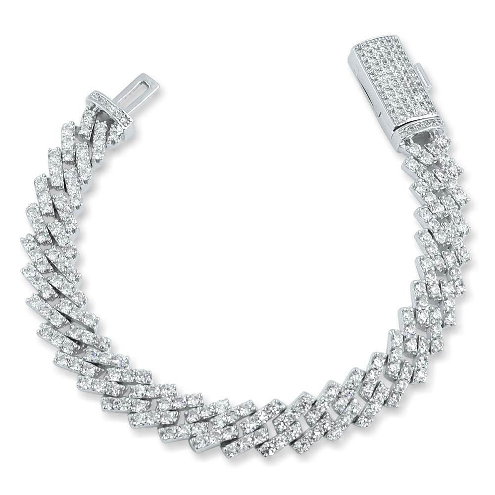 Cuban Box Iced Out Hip Hop Bracelet 3 Sizes 10MM White Gold 7" HipHopBling