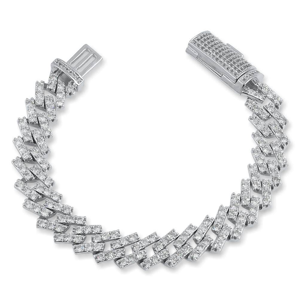 Cuban Box Iced Out Hip Hop Bracelet 3 Sizes 13MM White Gold 7" HipHopBling