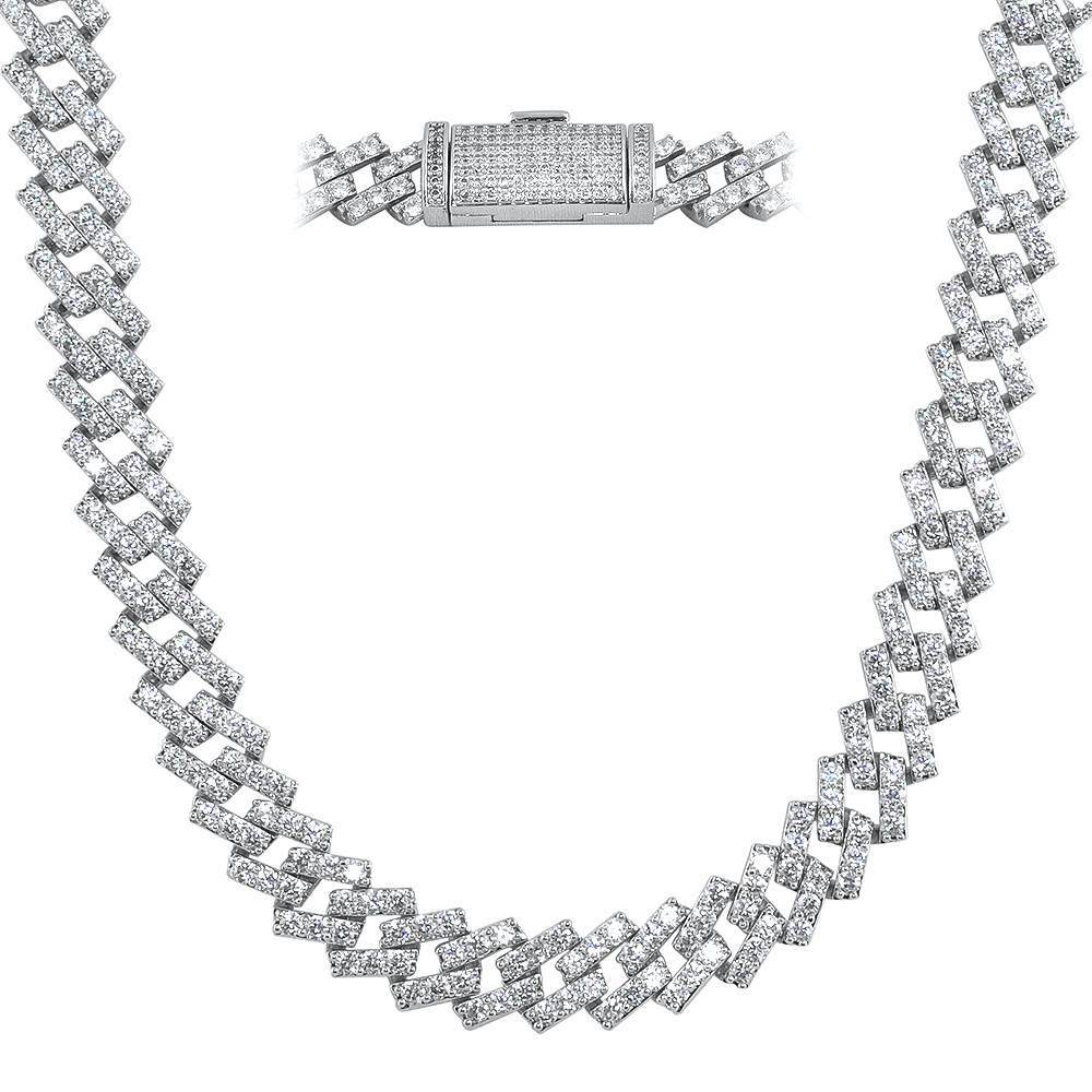 Cuban Box Link CZ Hip Hop Iced Out Bling Chain White Gold 13MM 20" HipHopBling