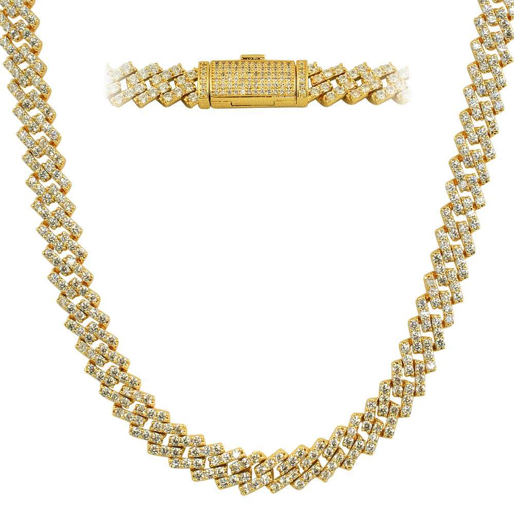 Cuban Box Link CZ Hip Hop Iced Out Bling Chain Yellow Gold 10MM 20" HipHopBling