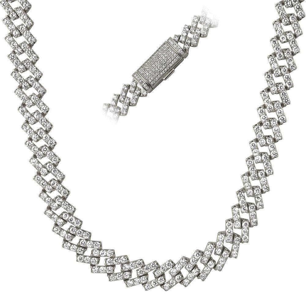 Cuban Box Link CZ Hip Hop Iced Out Chain White Gold 18" HipHopBling