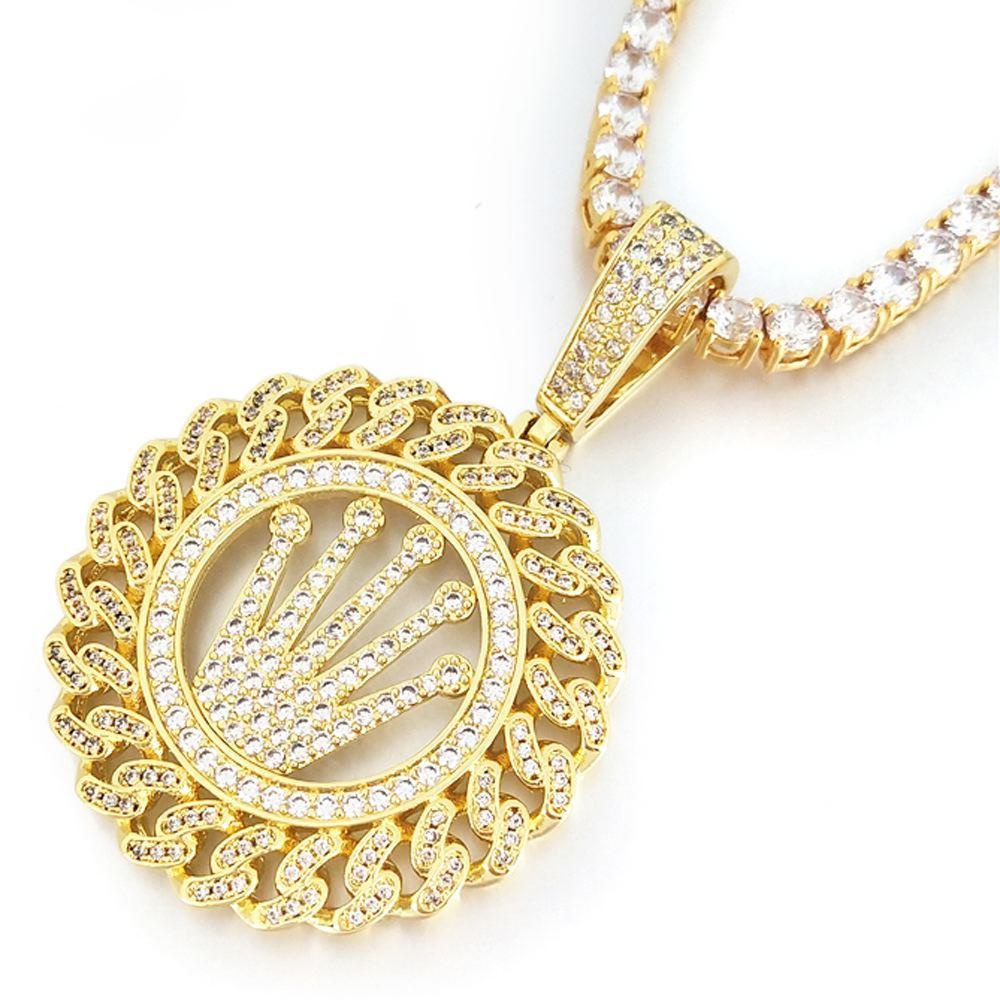 Cuban Link Crown Bling Pendant White / Yellow Gold White Gold HipHopBling
