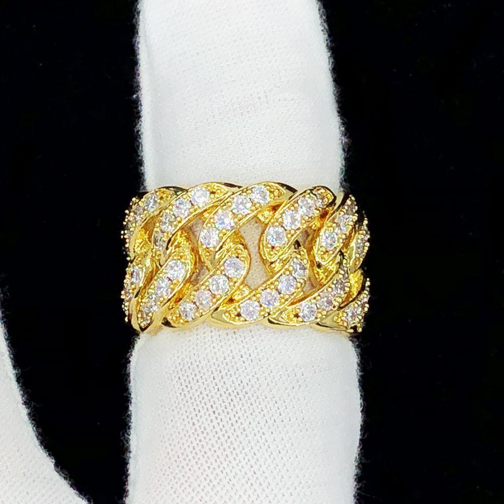 Cuban Link Iced Out Eternity Hip Hop Ring Yellow Gold 7 HipHopBling