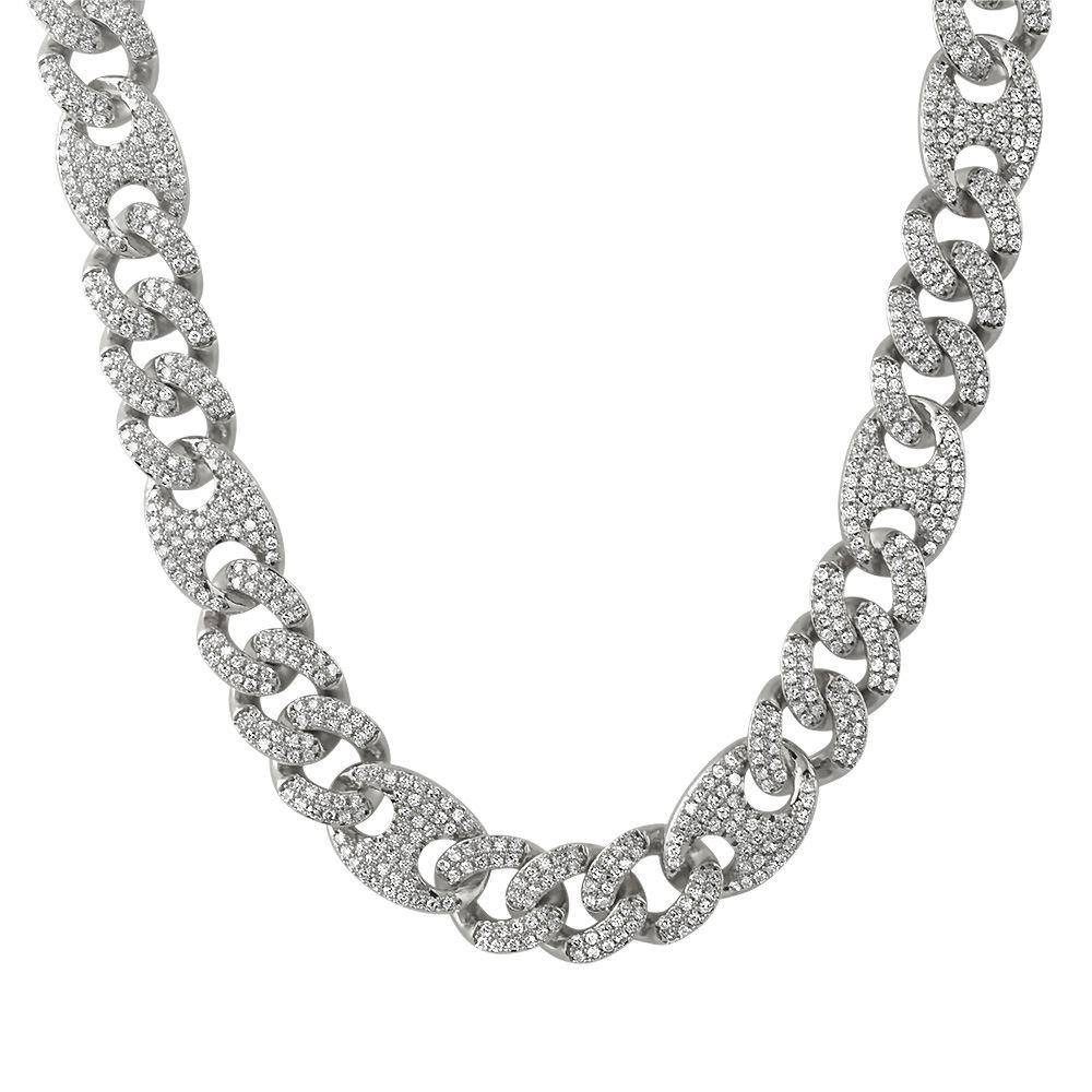 Cuban Mariner Link CZ Bling Bling Chain White Gold 20" HipHopBling