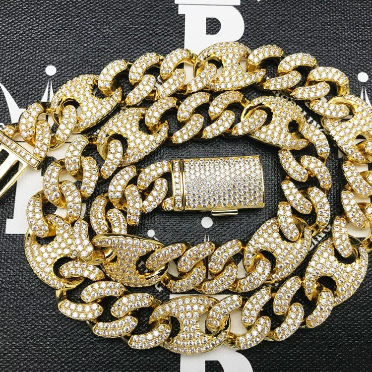 Cuban Mariner Link CZ Bling Bling Chain White Gold 20" HipHopBling