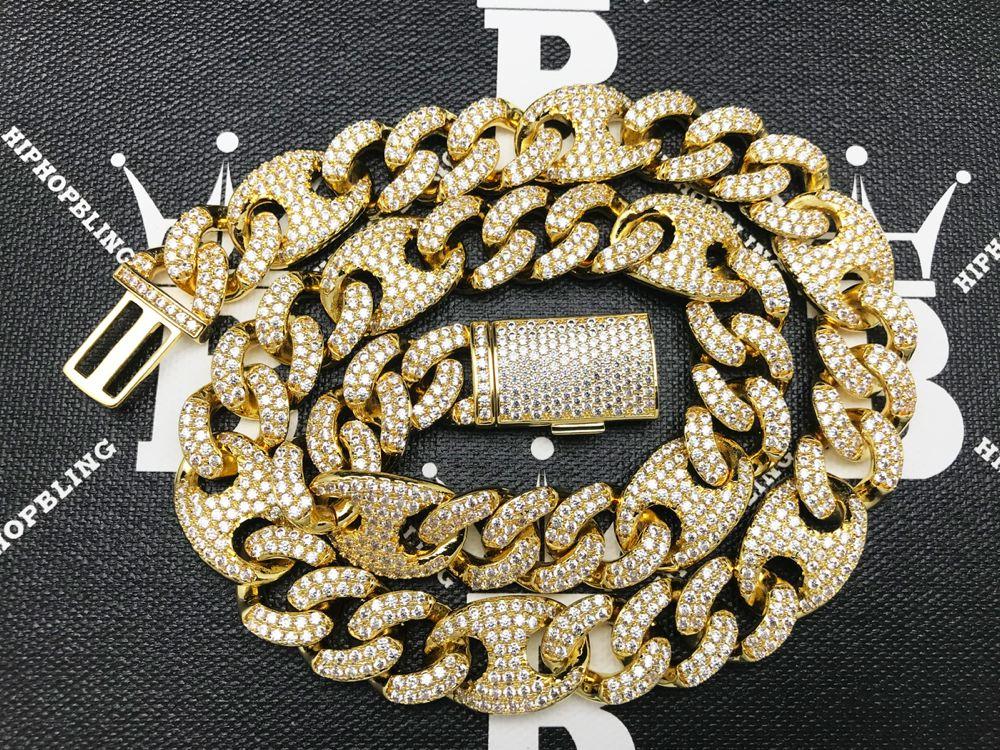 Cuban Mariner Link CZ Bling Bling Chain White Gold 20" HipHopBling