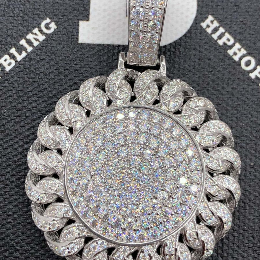 Cuban Medallion VVS Moissanite Pendant .925 Sterling Silver HipHopBling