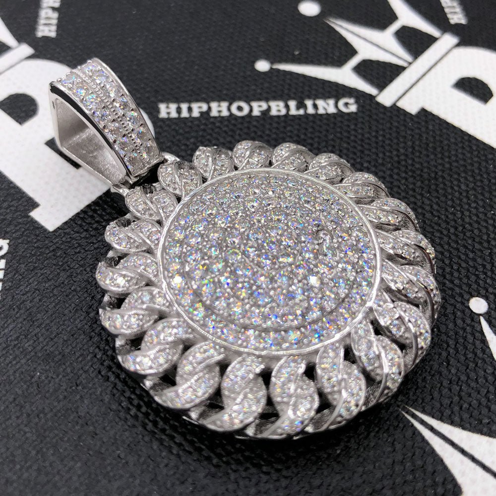 Cuban Medallion VVS Moissanite Pendant .925 Sterling Silver HipHopBling