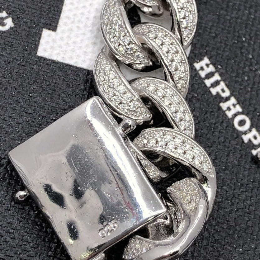Cuban Moissanite Bracelet Iced Out Lock 15MM .925 Sterling Silver 8" Bracelet HipHopBling