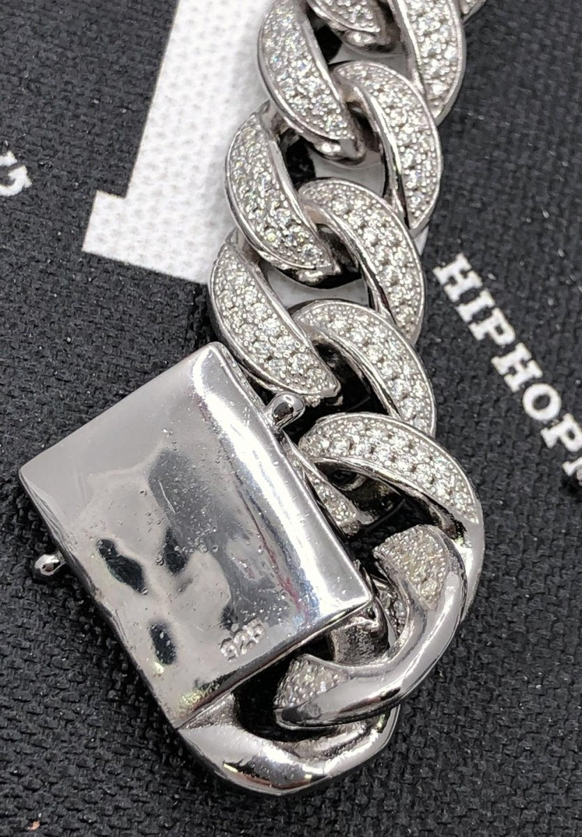 Cuban Moissanite Bracelet Iced Out Lock 15MM .925 Sterling Silver 8" Bracelet HipHopBling