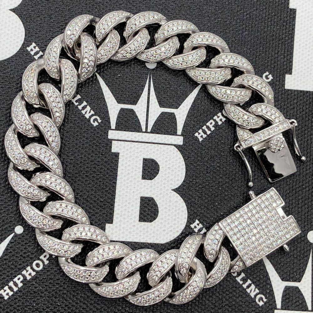 Cuban Moissanite Bracelet Iced Out Lock 15MM .925 Sterling Silver 8" Bracelet HipHopBling