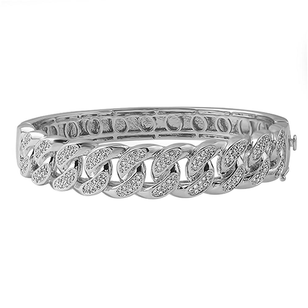 Cuban Rhodium CZ Micro Pave Bangle HipHopBling
