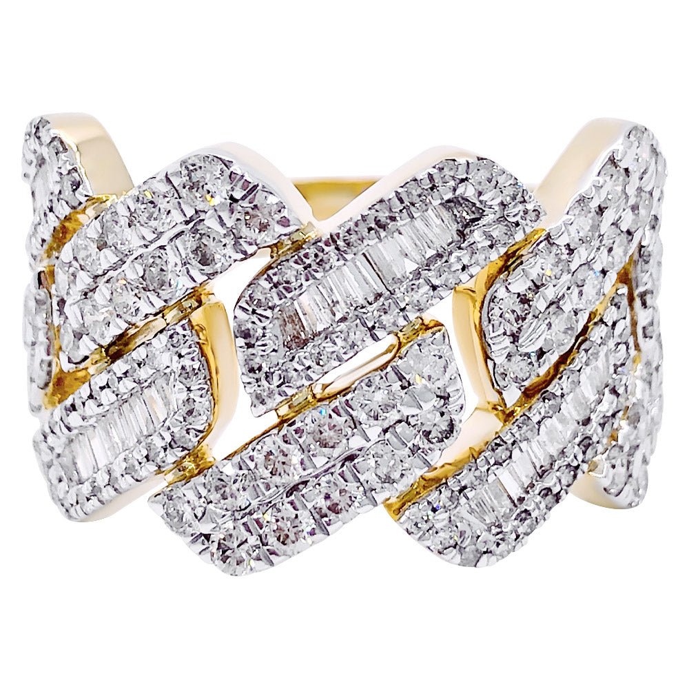 Cuban Sharp Edge 1.85cttw Baguette Diamond Ring 10K Yellow Gold HipHopBling