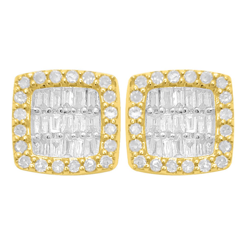 Cushion Baguette Diamond Earrings .35cttw 10K Yellow Gold HipHopBling