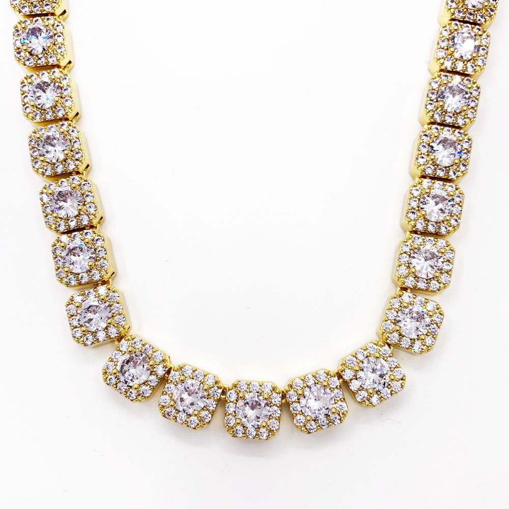 Cushion Cluster Bling Bling CZ Iced Out Chain Yellow Gold 18" HipHopBling