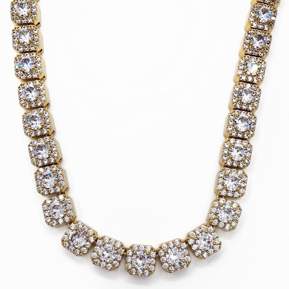 Cushion Cluster Bling Bling CZ Iced Out Chain Yellow Gold 18" HipHopBling