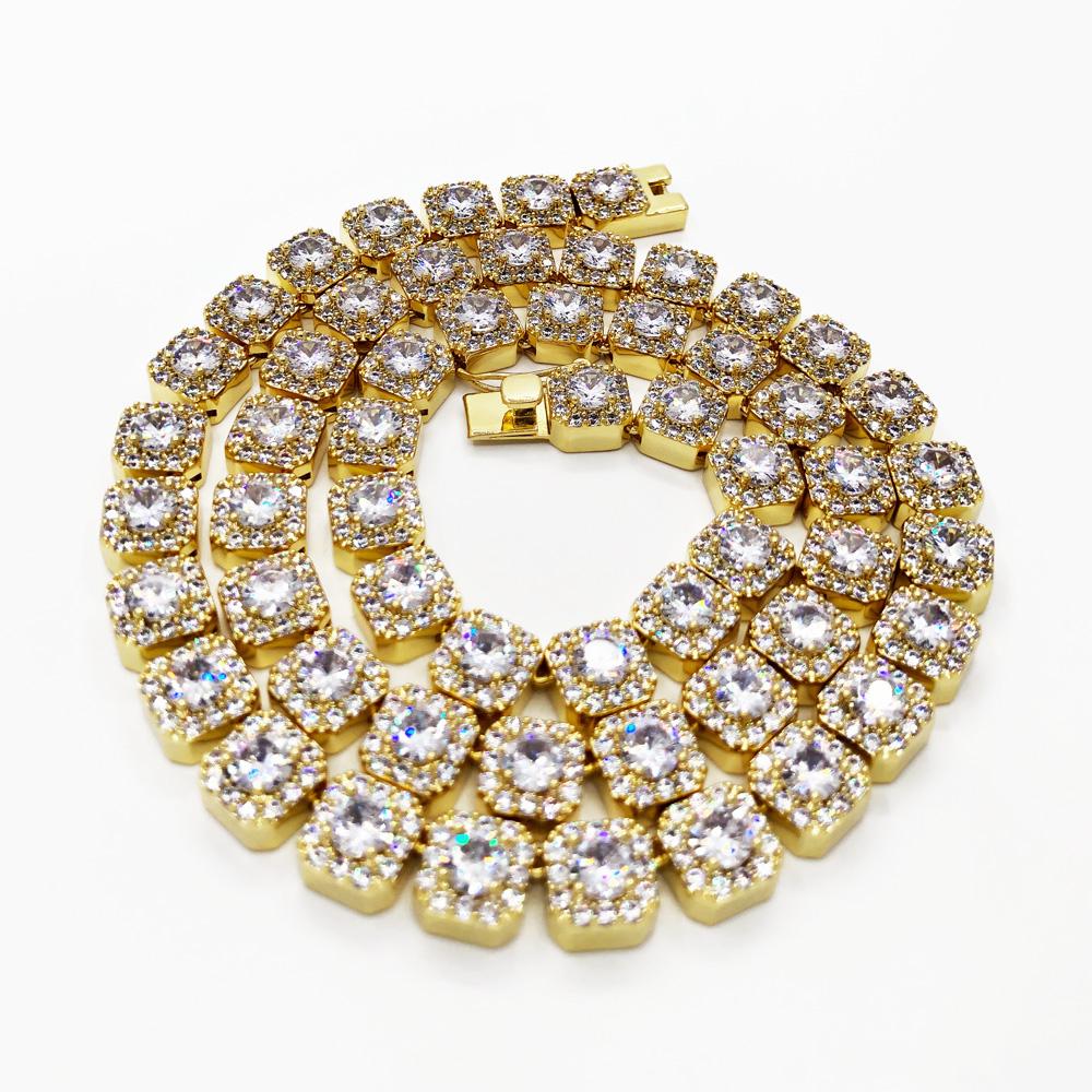 Cushion Cluster Bling Bling CZ Iced Out Chain Yellow Gold 18" HipHopBling