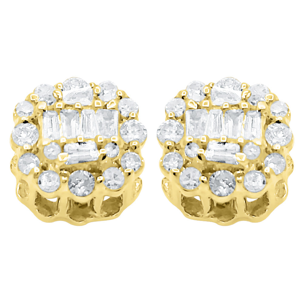 Cushion Cluster Diamond Earrings .37cttw 10K Yellow Gold HipHopBling