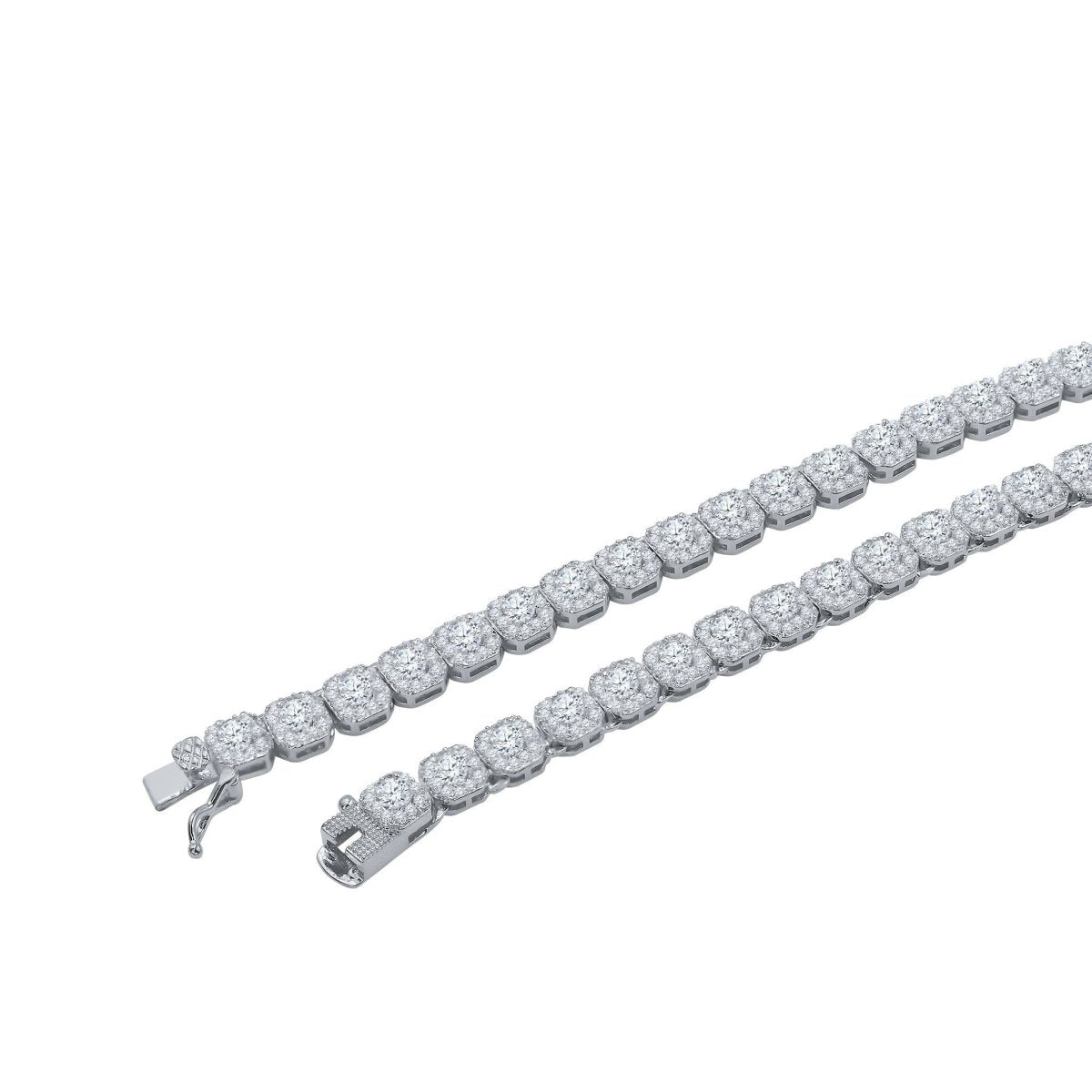 Cushion Cluster VVS CZ Iced Out Chain .925 Sterling Silver 18" HipHopBling