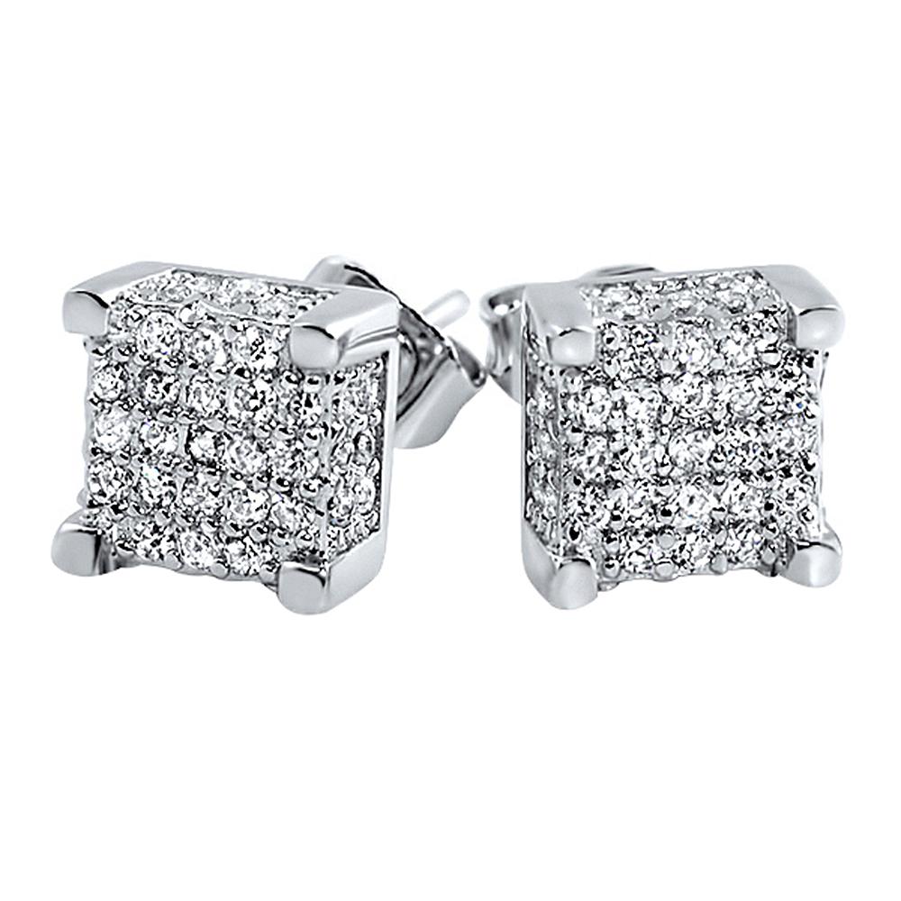 Custom 3D Cube VVS Moissanite Earrings .925 Sterling Silver White Gold HipHopBling