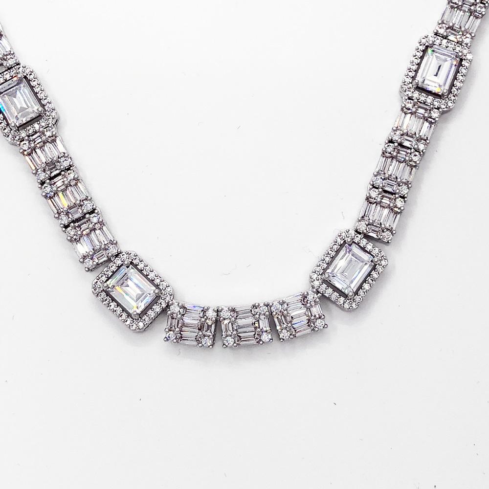 Custom Baguette Cluster Bling Bling CZ Iced Out Chain White Gold 18" HipHopBling