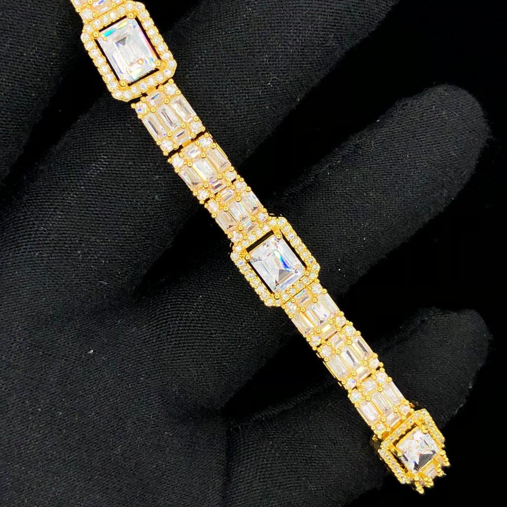 Custom Baguette Cluster Link Hip Hop Iced Out Bracelet Yellow Gold 8" HipHopBling