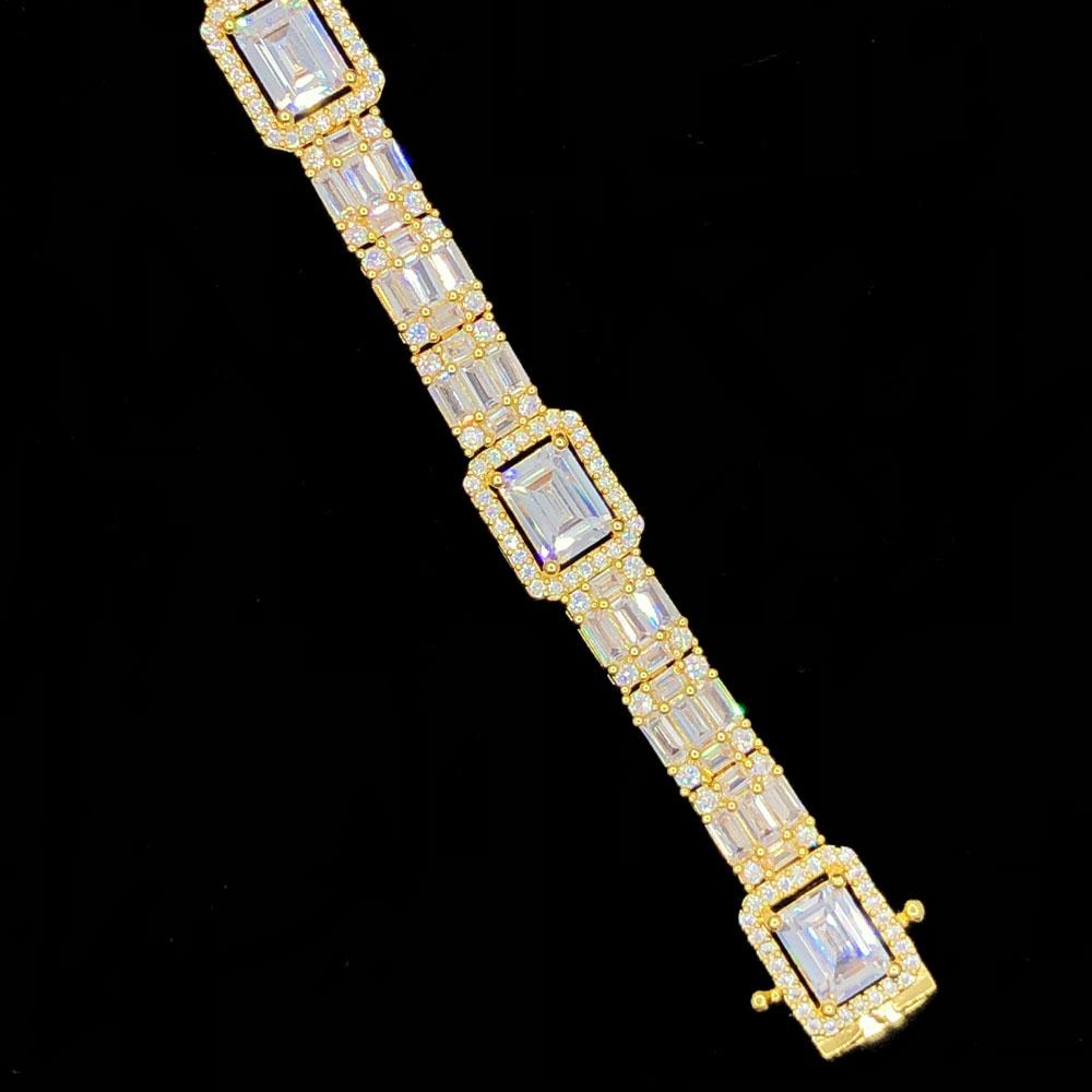 Custom Baguette Cluster Link Hip Hop Iced Out Bracelet Yellow Gold 8" HipHopBling
