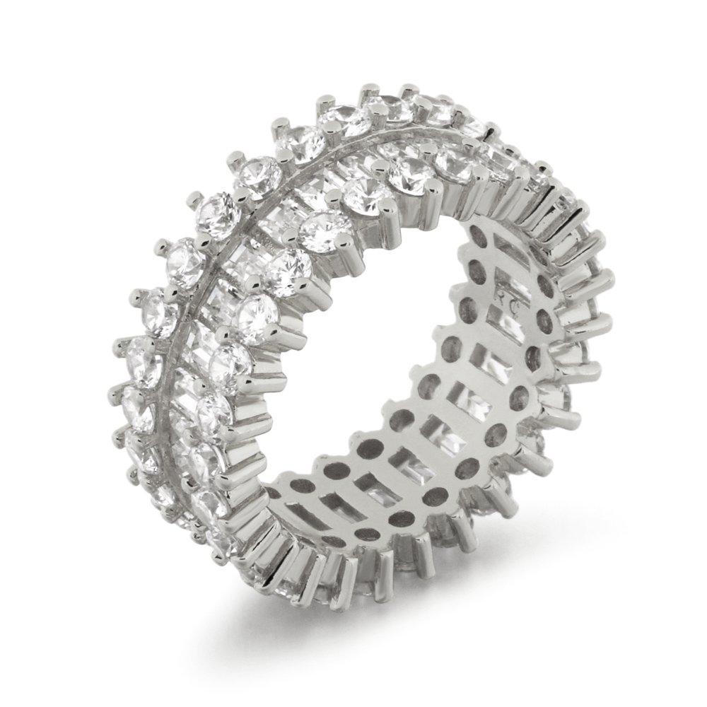 Custom Baguettes CZ Chunky Ice Eternity Bling Bling Ring in Rhodium 7 HipHopBling
