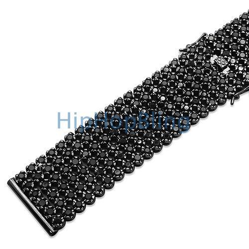 Custom Black 6 Row CZ Iced Out Watch Band HipHopBling
