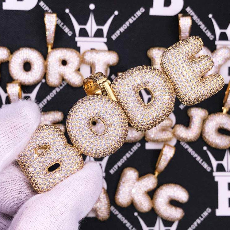 Custom Bubble Letter Name Pendant Brass White Gold 2 HipHopBling